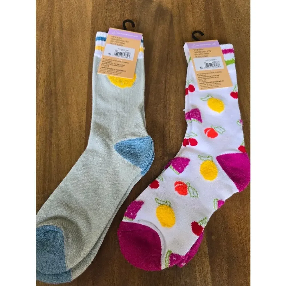MUK LUKS Women's Dream Step Cozy Crew Sock, 1-Pack Lot of 2 Lemon/ Fruit
